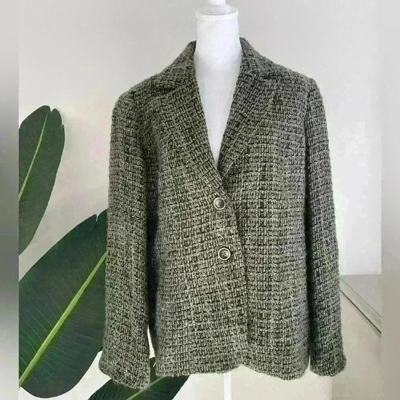 Jackets & Blazers - Green Tweed Button Down Lined Blazer Jacket Appleseed’s in Womens Size 12